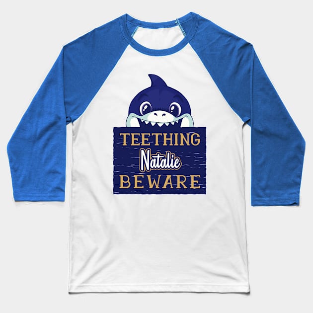 Natalie - Funny Kids Shark - Personalized Gift Idea - Bambini Baseball T-Shirt by Bambini